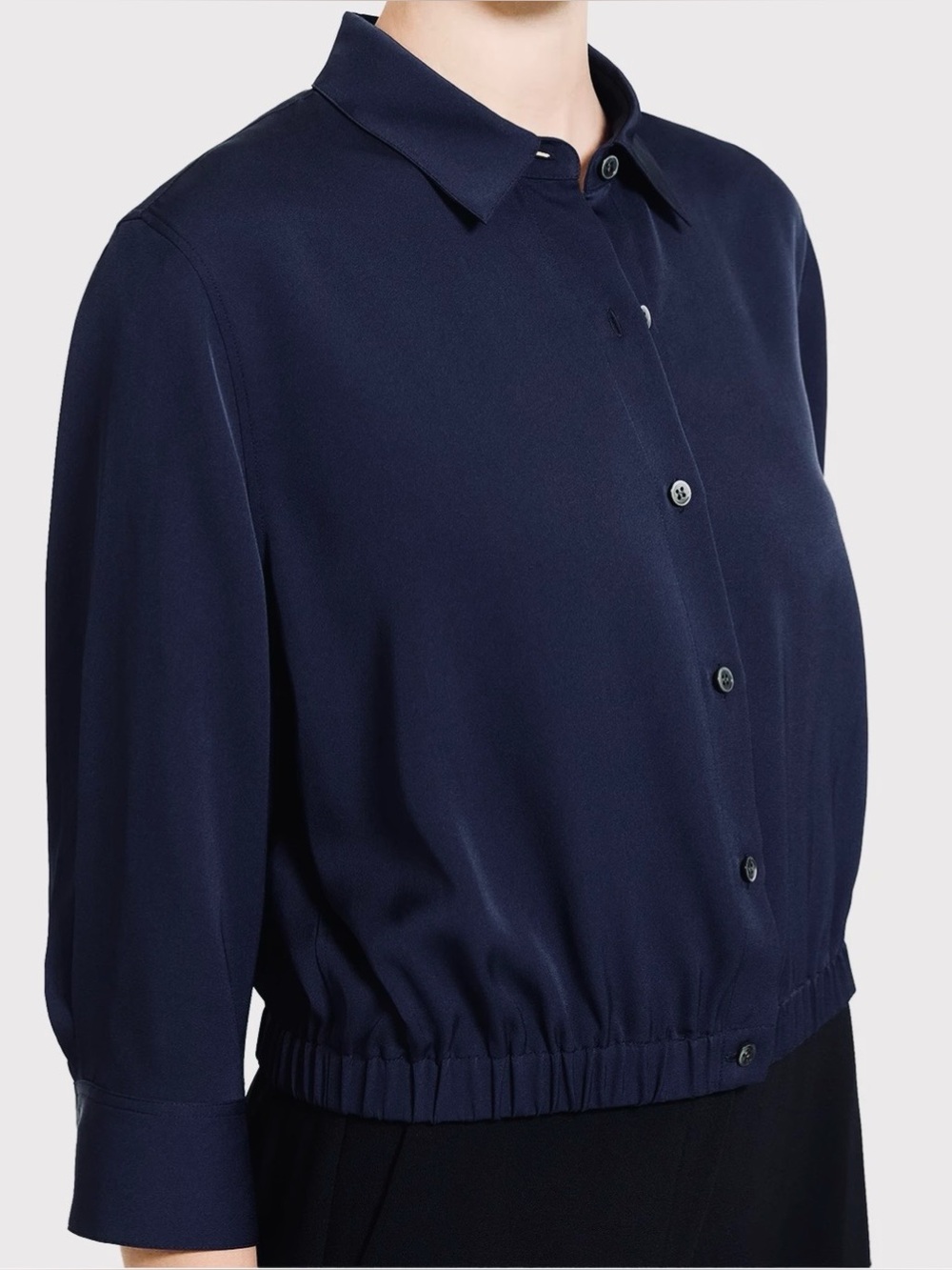 THEORY Cropped Navy Shirt Shacket in Good Cotton Poplin - XS